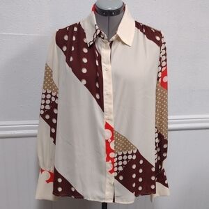Eva Mendez Blouse Cream and Brown Retro or Vintage Style Inspires By 1970s